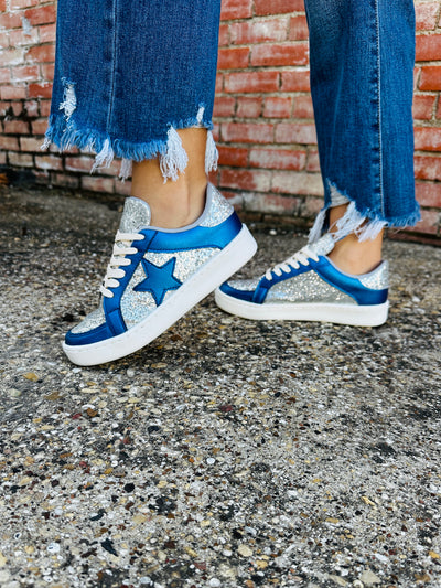 Stars over Texas Sneakers Silver & Blue-Makers Shoes-Shop Anchored Bliss Women's Boutique Clothing Store