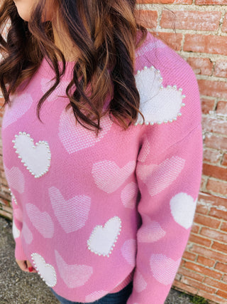 Pretty in Pink & Pearls Heart Sweater-Thomas and Co-Shop Anchored Bliss Women's Boutique Clothing Store