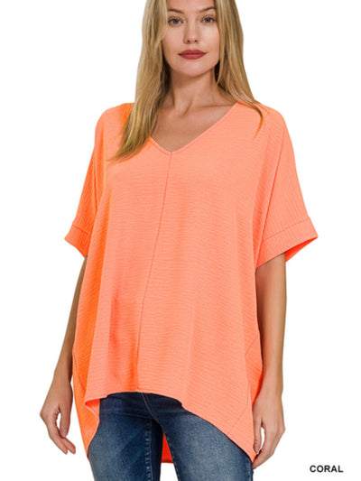 New Beginnings V-Neck Dolman Top • Coral-Zenana-Shop Anchored Bliss Women's Boutique Clothing Store