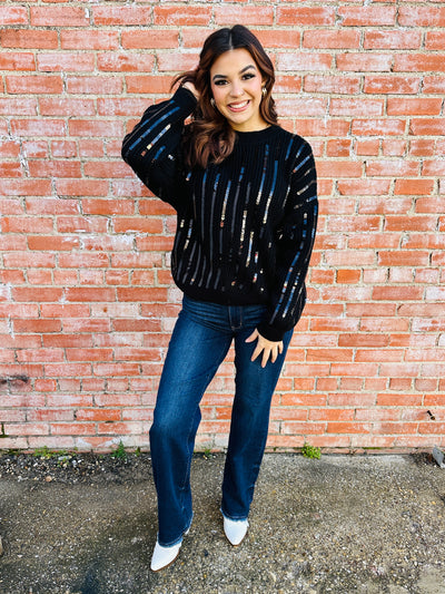 Listen to Your Heart Sequin Sweater • Black-She+Sky-Shop Anchored Bliss Women's Boutique Clothing Store