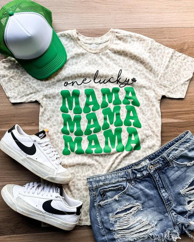 Lucky Mama Leopard Graphic Tee • Neutral-D&E-Shop Anchored Bliss Women's Boutique Clothing Store