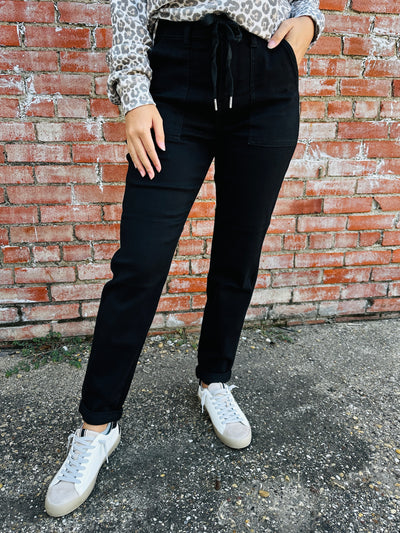 Judy Blue Take A Chance Denim Jogger • Black-Judy Blue-Shop Anchored Bliss Women's Boutique Clothing Store