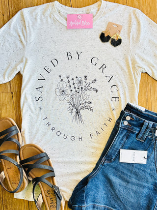 Saved by Grace Through Faith Graphic Tee • Oatmeal-Harps & Oli-Shop Anchored Bliss Women's Boutique Clothing Store