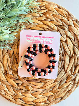 Beaded Universals Charger • Pink & Black-Brittany Carl-Shop Anchored Bliss Women's Boutique Clothing Store
