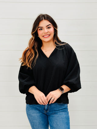 Simply Scalloped Short Sleeve Top • Black-Stacey Kluttz-Shop Anchored Bliss Women's Boutique Clothing Store