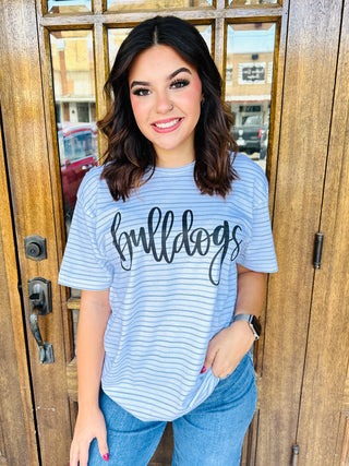 Bulldogs Script Striped Graphic Tee