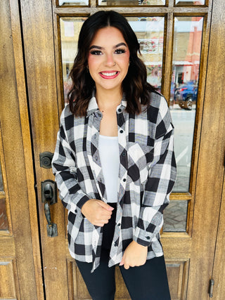 Good Feelings Buffalo Plaid Flannel • Black & Cream-Be Cool-Shop Anchored Bliss Women's Boutique Clothing Store