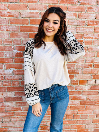 Let it Go Leopard Top • Oatmeal-Bibi-Shop Anchored Bliss Women's Boutique Clothing Store