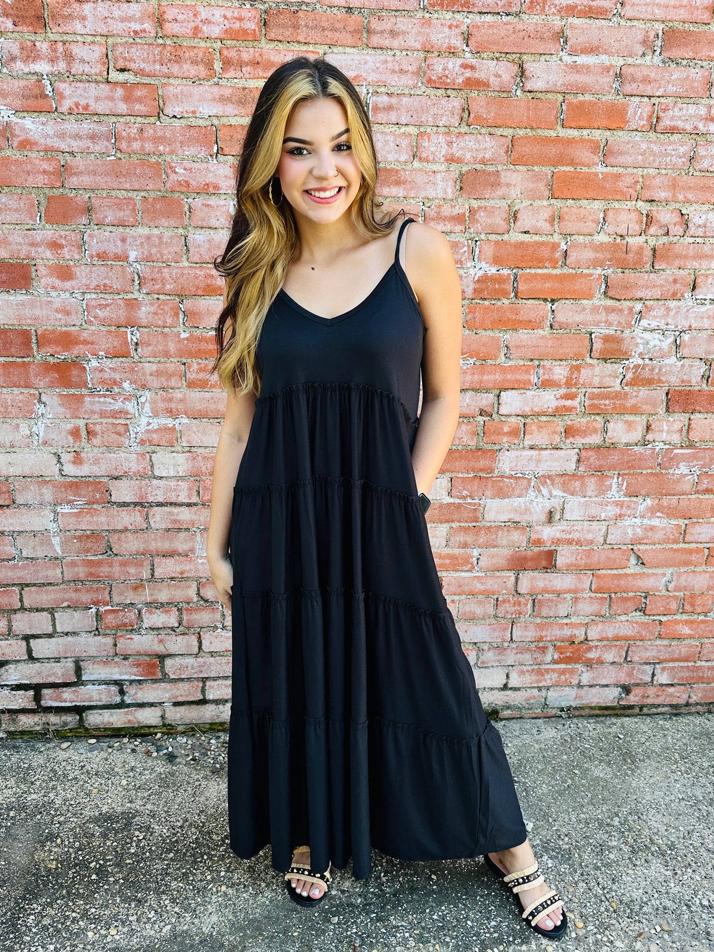 Hooked On You V-Neck Maxi Dress • Black-Zenana-Shop Anchored Bliss Women's Boutique Clothing Store