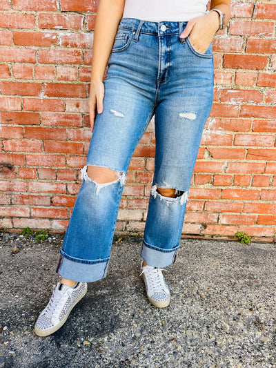 Risen Anything For You Tummy Control Distressed Jeans-Risen-Shop Anchored Bliss Women's Boutique Clothing Store