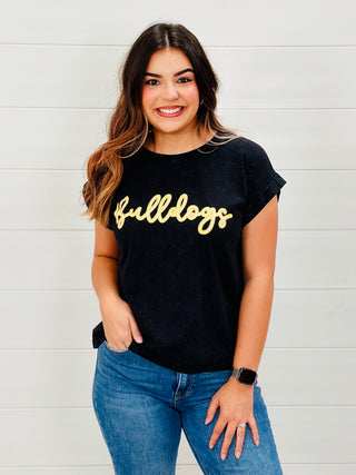 Bulldogs Script Mineral Washed Graphic Tee-Harps & Oli-Shop Anchored Bliss Women's Boutique Clothing Store