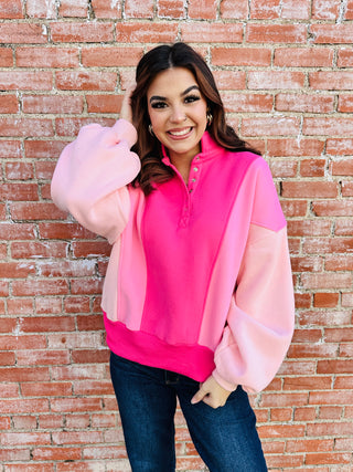 All My Love Color Block Quarter Snap Top • Pink-Bibi-Shop Anchored Bliss Women's Boutique Clothing Store