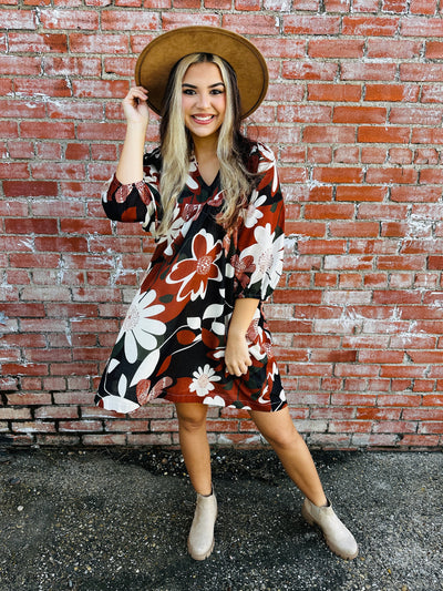 Go Easy On Me Floral Dress • Rust-Umgee-Shop Anchored Bliss Women's Boutique Clothing Store