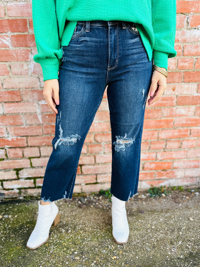 Judy Blue American Honey Cropped Jeans • Dark Wash-Emerald Creek-Shop Anchored Bliss Women's Boutique Clothing Store