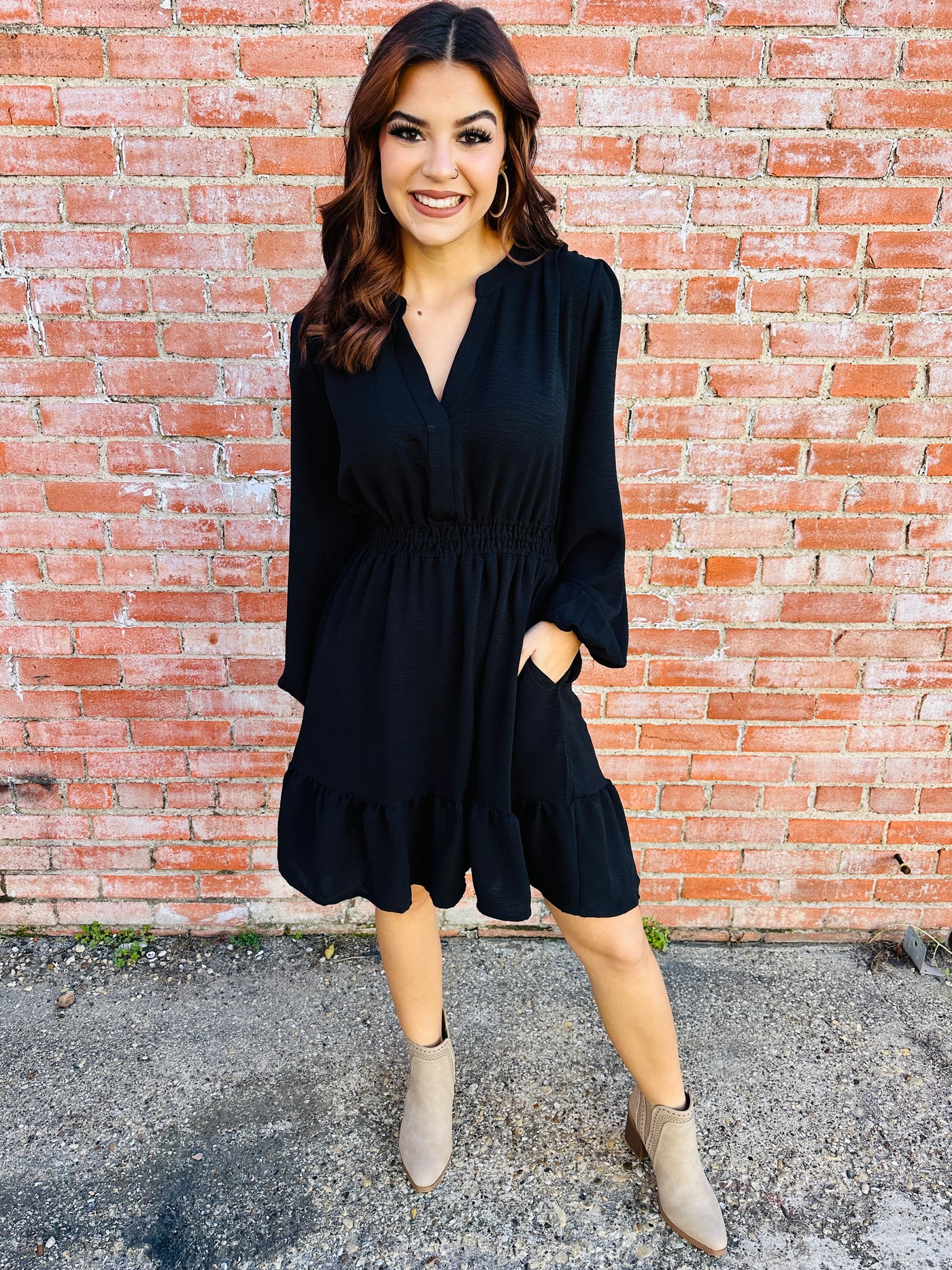 Take Your Time Long Sleeve Dress • Black-She+Sky-Shop Anchored Bliss Women's Boutique Clothing Store