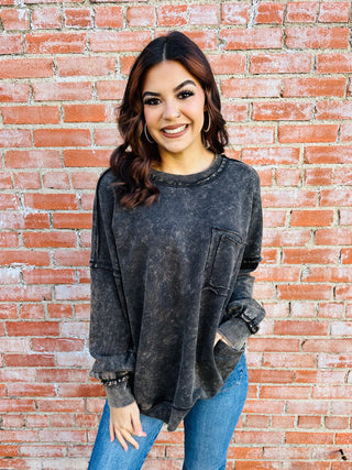 Always On Your Side Acid Washed Pullover • Ash Black-Zenana-Shop Anchored Bliss Women's Boutique Clothing Store