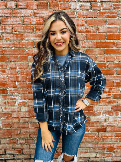 Keep Me Cozy Flannel • Blue-Umgee-Shop Anchored Bliss Women's Boutique Clothing Store