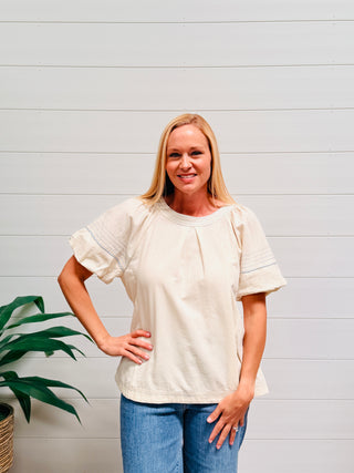 Double Take Puff Sleeve Top • Cream-Stacey Kluttz-Shop Anchored Bliss Women's Boutique Clothing Store