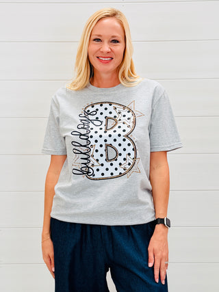 B Bulldogs Polka Dot and Stars Graphic Tee-Brittany Carl-Shop Anchored Bliss Women's Boutique Clothing Store