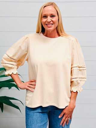 Falling Into Place Balloon Sleeve Top • Cream-Easel-Shop Anchored Bliss Women's Boutique Clothing Store