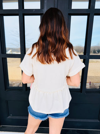 Feeling Delightful Corded V-Neck Babydoll Top • Cream-Simply Southern-Shop Anchored Bliss Women's Boutique Clothing Store
