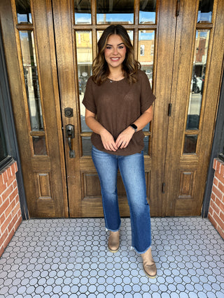 Feeling My Best Center Seam Short Sleeve Sweater • Brown-Zenana-Shop Anchored Bliss Women's Boutique Clothing Store