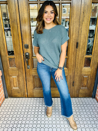 Feeling My Best Center Seam Short Sleeve Sweater • Ash Jade-Zenana-Shop Anchored Bliss Women's Boutique Clothing Store