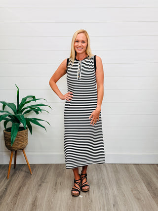 Feeling So Good Striped Midi Dress • Black-Blu Pepper-Shop Anchored Bliss Women's Boutique Clothing Store