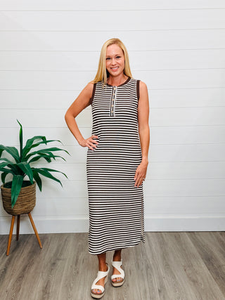 Feeling So Good Striped Midi Dress • Brown-Blu Pepper-Shop Anchored Bliss Women's Boutique Clothing Store