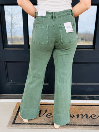 Found Your Way Mid Rise Wide Leg Jeans • Olive-Zenana-Shop Anchored Bliss Women's Boutique Clothing Store