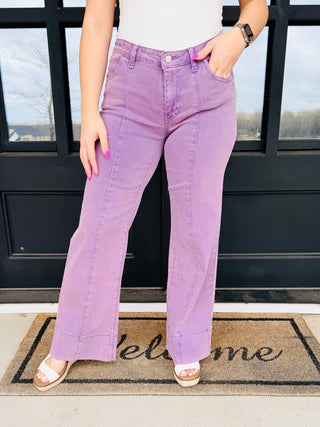 Found Your Way Mid Rise Wide Leg Jeans • Purple-Zenana-Shop Anchored Bliss Women's Boutique Clothing Store