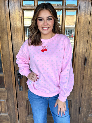 Have a Cherry Nice Day Embroidered Sweatshirt-Simply Southern-Shop Anchored Bliss Women's Boutique Clothing Store
