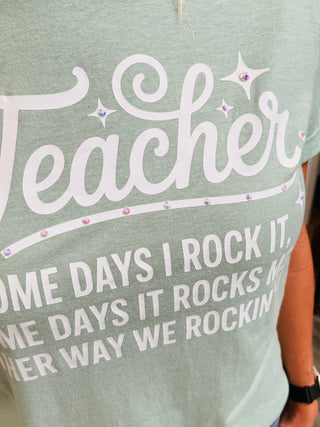 We Rockin It Rhinestoned Teacher Graphic Tee-Harps & Oli-Shop Anchored Bliss Women's Boutique Clothing Store