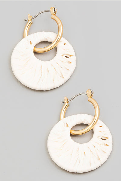 Tina Raffia Two Drop Earrings • White-Fame Accessories-Shop Anchored Bliss Women's Boutique Clothing Store