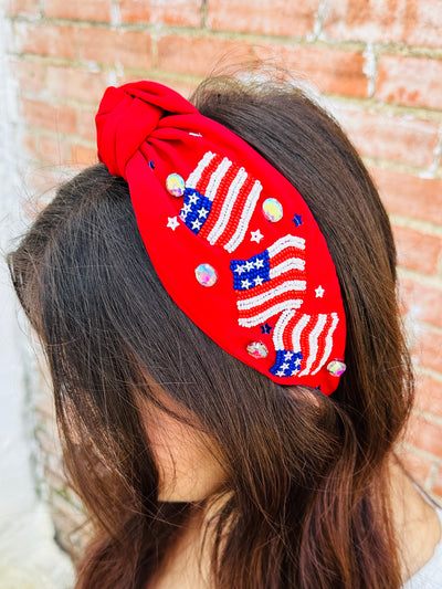 American Flag Beaded Headband-Tracy Zelenuk-Shop Anchored Bliss Women's Boutique Clothing Store
