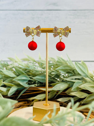 Sweetest Gift Beaded Christmas Bow Earrings • Red-Brittany Carl-Shop Anchored Bliss Women's Boutique Clothing Store