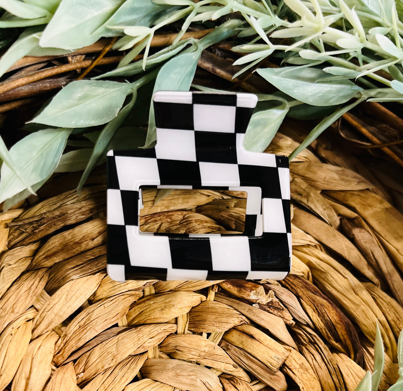 Checkered Claw Clip • Black & White-Kaydee Lynn-Shop Anchored Bliss Women's Boutique Clothing Store