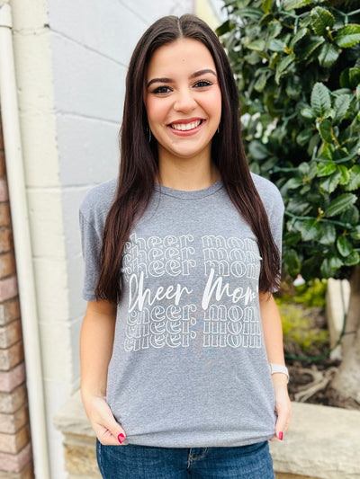 Grey Cheer Mom Repeat Graphic Tee-Harps & Oli-Shop Anchored Bliss Women's Boutique Clothing Store