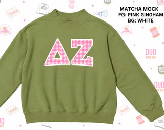 Delta Zeta Applique Mockneck Sweatshirt • Matcha-Duo Threads-Shop Anchored Bliss Women's Boutique Clothing Store