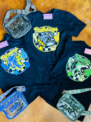 Community Braves Checkered Circle Collage Graphic Tee-Harps & Oli-Shop Anchored Bliss Women's Boutique Clothing Store