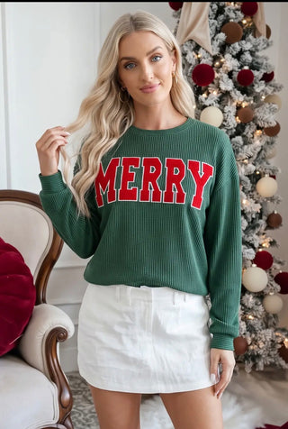 Simply Merry Corded Long Sleeved Top • Green-Stacey Kluttz-Shop Anchored Bliss Women's Boutique Clothing Store