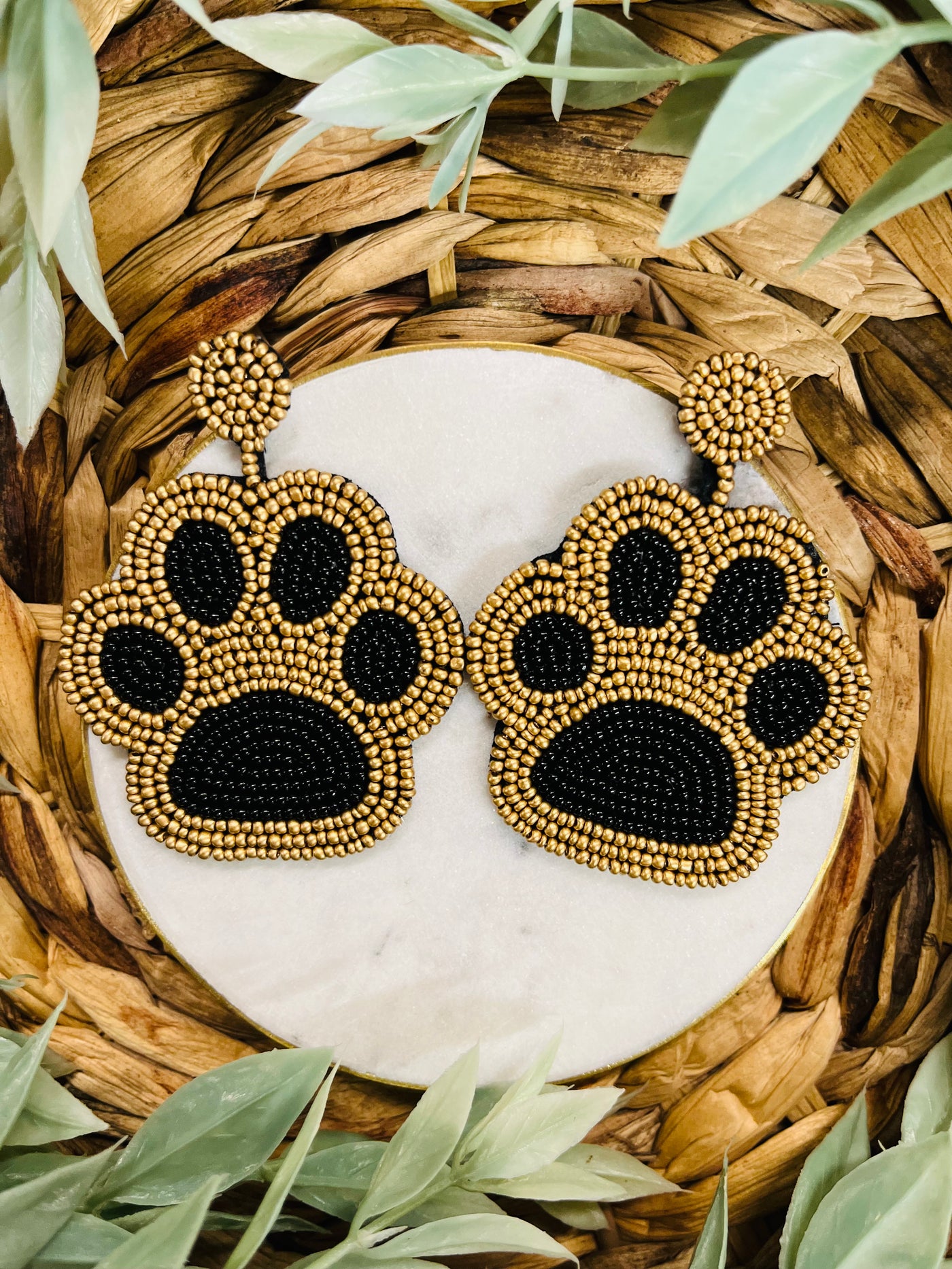 Paw Pride Beaded Earrings • Black & Gold-DMC-Shop Anchored Bliss Women's Boutique Clothing Store