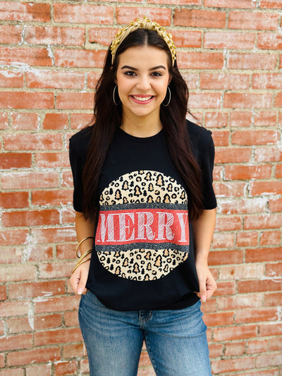 Sketched Merry Leopard Circle Graphic Tee-Harps & Oli-Shop Anchored Bliss Women's Boutique Clothing Store