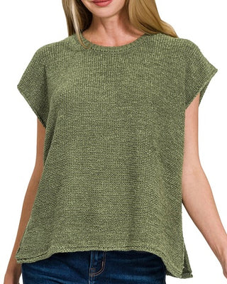 Never Too Far Crew Neck Sweater Top • Light Olive-Zenana-Shop Anchored Bliss Women's Boutique Clothing Store