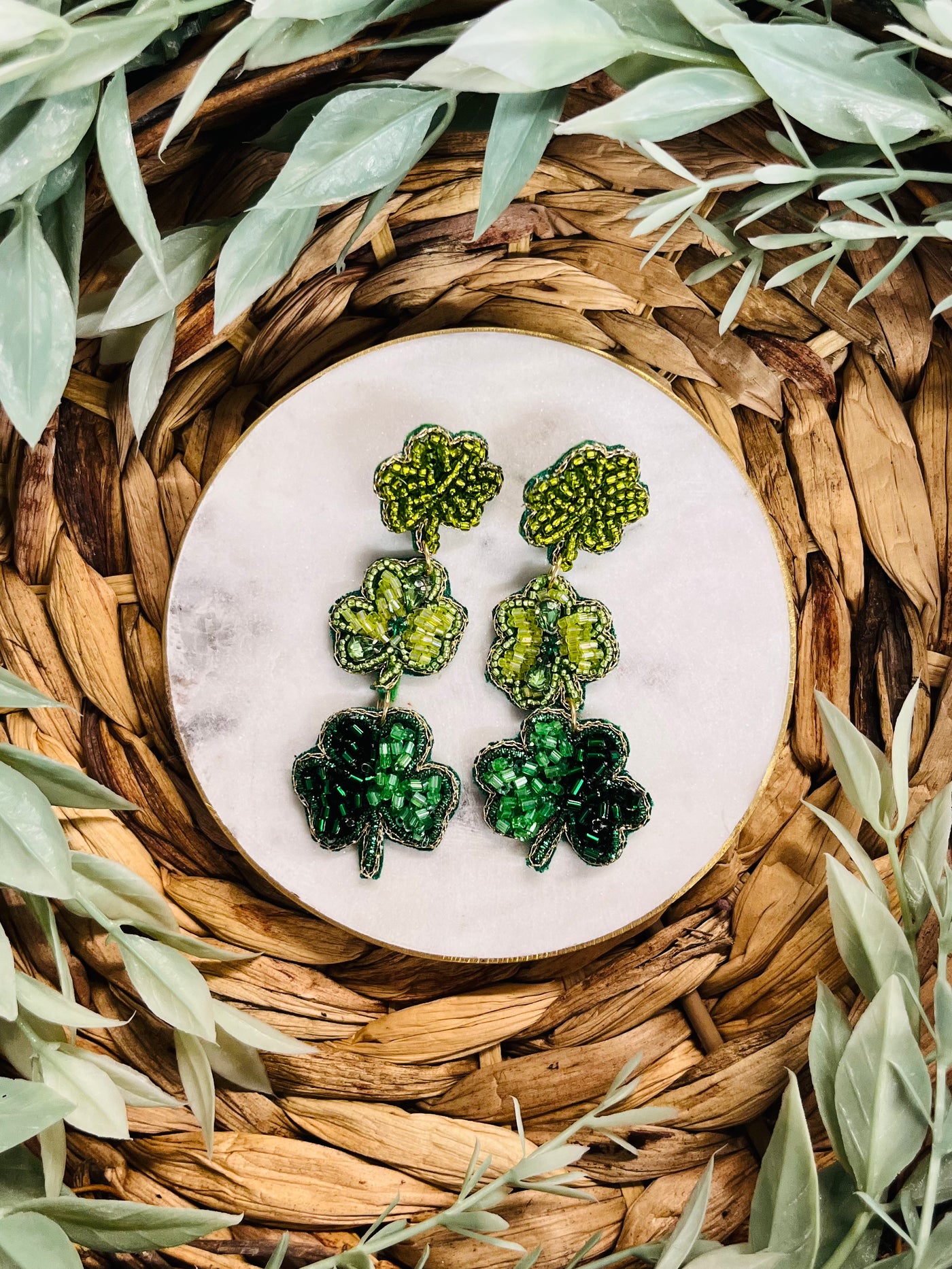 Anna Tiered Beaded Shamrock Earrings-DMC-Shop Anchored Bliss Women's Boutique Clothing Store