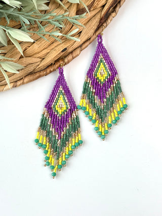 Mardi Party Beaded Fringe Earrings-Something Special LA-Shop Anchored Bliss Women's Boutique Clothing Store