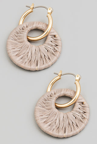 Tina Raffia Two Drop Earrings • Taupe-Fame Accessories-Shop Anchored Bliss Women's Boutique Clothing Store