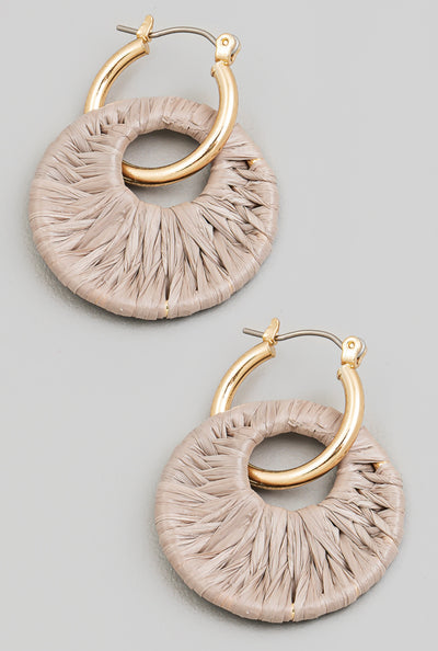Tina Raffia Two Drop Earrings • Taupe-Fame Accessories-Shop Anchored Bliss Women's Boutique Clothing Store