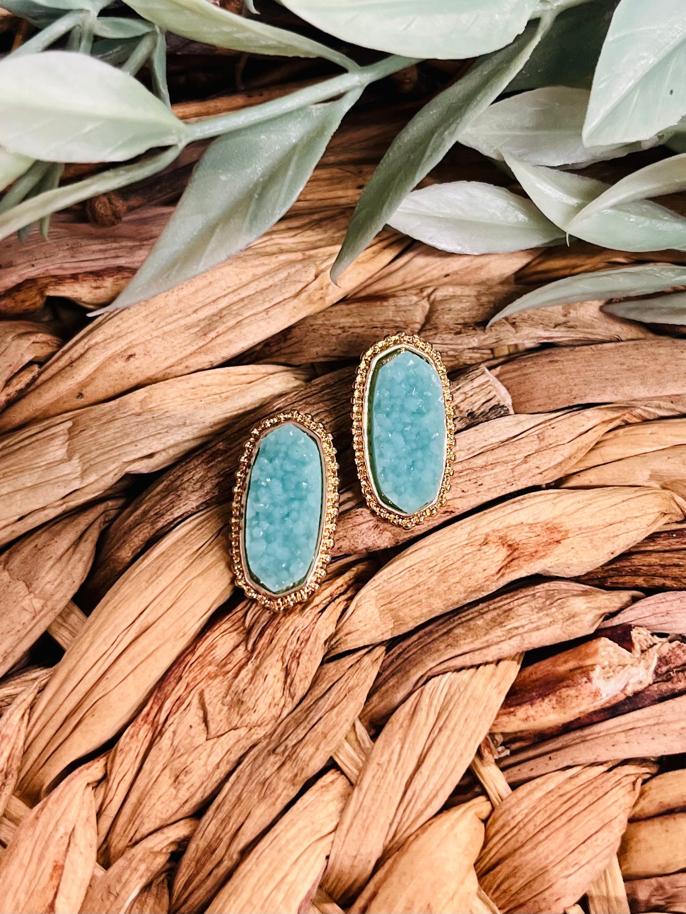 Hadley Oval Stud Earrings-DMC-Teal-Gold-Shop Anchored Bliss Women's Boutique Clothing Store
