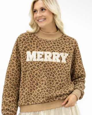 Merry Leopard Mock Neck Pullover